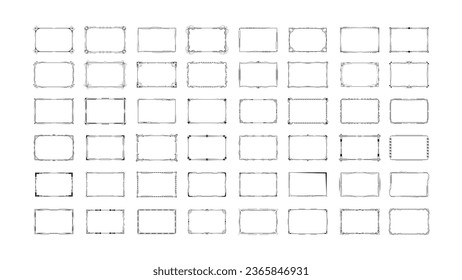 Set Abstract Black Collection Simple Line Rectangular Frame Doodle Outline Element Vector Design Style Sketch Isolated Illustration For Wedding And Banner