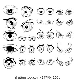 Set Abstract Black Collection Simple Line People Human Eye Doodle Outline Element Vector Design Style Sketch Isolated On White Background Illustration