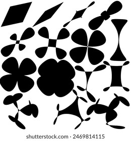 set of abstract black figures on white, vector