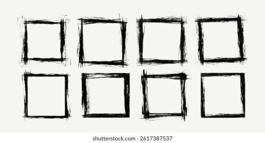 A set of abstract black framed squares on a light background. This vector illustration showcases a modern minimalist graphic design style perfect for various artistic projects.