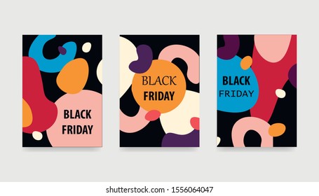 Set of abstract black friday backgrounds for social media stories. Colorful banners. Use for event invitation, discount voucher, advertising. Vector eps 10 