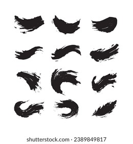 Set of Abstract Black Grunge Brush Strokes Vector