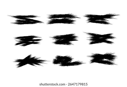 Set of abstract black grunge brush strokes with sharp edges and textured splatter effects. Perfect for urban designs, posters, and edgy backgrounds