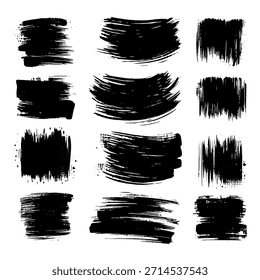 Set of Abstract Black Grunge Dry Brush Strokes Vector Collection