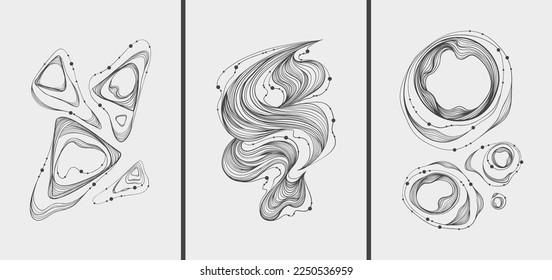Conjunto de ilustraciones abstractas de líneas tintas dibujadas a mano en el fondo de la luz. Se puede utilizar como decoración de pared, postal, afiche, folleto.