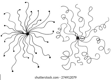 Set of abstract black hand drawn flowers in doodle style. Vector Illustration EPS10.