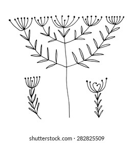 Set of abstract black hand drawn flowers in doodle style. Vector Illustration EPS10.