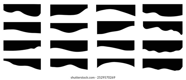 Set of abstract black header and border. Collection of dividers shape templates. Modern separator header for website and app. Divider shapes top and bottom for web page. Vector Illustration
