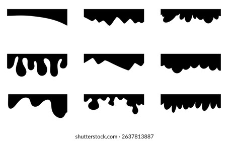 Set of abstract black header and border separators for websites and apps. Includes top and bottom dividers in various shapes. Perfect for web pages, banners, posters, backgrounds, and UI design.