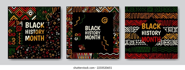 Set of abstract black history month backgrounds with patterns