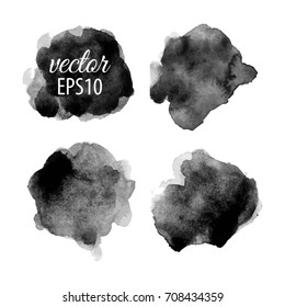 Set of abstract black ink blots