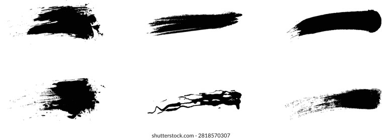 Set of Abstract Black Ink Brushstrokes — Grunge Paint Texture Collection