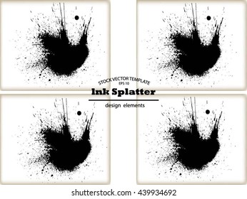 Set of Abstract black Ink splash background, grunge vector design template - paint brush