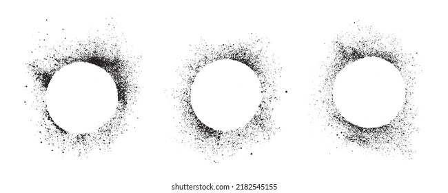 Set of abstract black ink sprayed on a white background. round design elements for copy space frame. the circle grunge paint brush collection for creative design.
