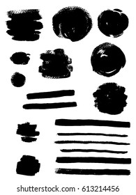 Set of abstract black ink vector blots on a white background for design