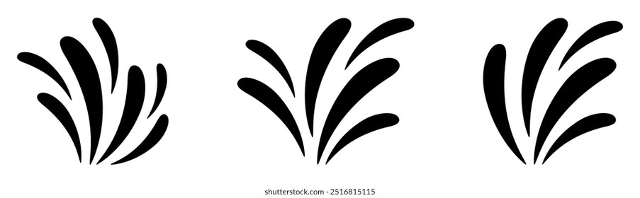 Set of abstract black leaf spray silhouettes in various sizes, offering a simple and modern decorative design for creative projects.