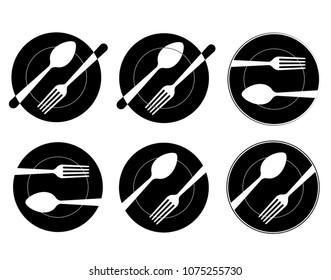 Set of Abstract black logo for a restaurant, kitchen or cafe. Suitable for printing on menus. A simple drawing