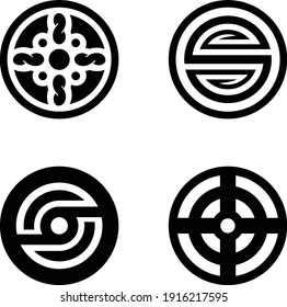 A set of abstract black logos on a white background