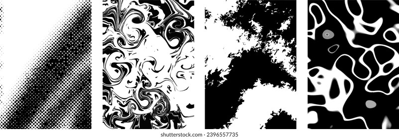 Set of abstract black marble, halftone textures background vector illustration