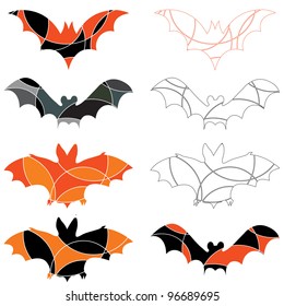 A set of abstract black and orange Halloween Bats