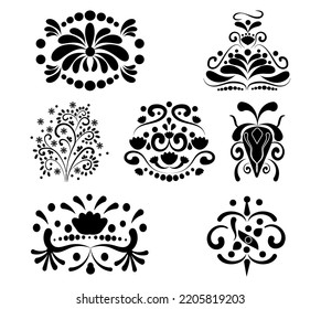 set of abstract black orrnament patterns