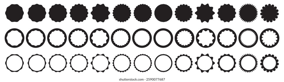 Set of abstract black scalloped circle frame