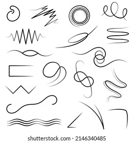Definir Resumen Color Negro Simple Line Collection Curls Curvas Swirl Doodle Elements Vector Diseño Esbozo Aislado Ilustración Para Banner