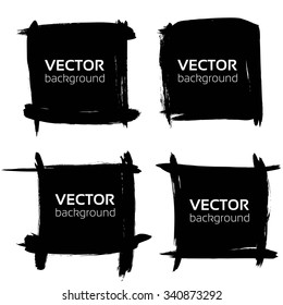 Set abstract black square banners from  textured smears isolated on a white background