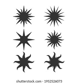 Set of abstract black sun silhouettes. Vector illustration. 