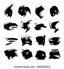 Set of abstract black vector textured strokes by brush and ink