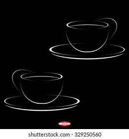 set of abstract black white cups of coffee isolated on raster background. vector illustration