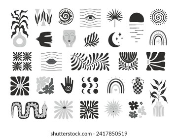 Set of abstract black and white elements. For the design of posters, patterns, covers and more.