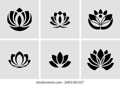 Set of Abstract Black and White Floral and Botanical Icons