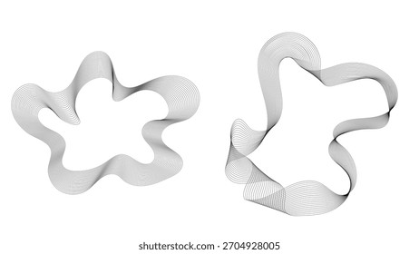 Conjunto de Abstractas arte de líneas fluidas en blanco y negro. Ilustración vectorial ondulada mínima de ondas de cinta. Formas de línea ondulada Abstractas. Arte minimalista moderno de la línea fluida, curvas de flujo geométricas, diseño contemporáneo