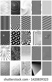 Set of Abstract Black and White Geometric Pattern with Stripes. Contrasty Optical Psychedelic Textures. Vector Illustration