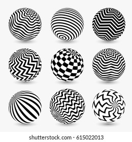 Set of abstract black and white illusions sphere. Vector illustration. May be used for your design.