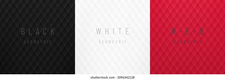Conjunto de cuadrado geométrico abstracto de gradiente negro, blanco y rojo con iluminación y sombra de fondo. Diseño futurista moderno de la colección de banners. Puede usarse para publicidad, afiche, plantilla, presentación comercial.