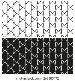 Set of abstract black and white seamless patterns of contours links of chain. Vector eps 10.