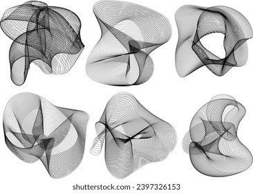 Set of abstract black and white wavy elements concept. Thin black lines on white for your design collection.