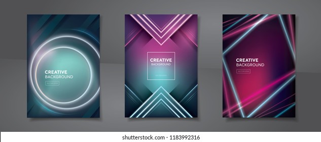 Set of abstract blend colorful backgrounds with modern vivid laser beams for posters brochures or book covers