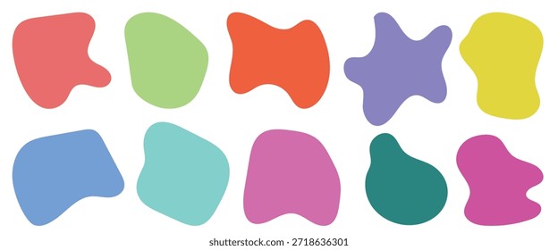 Un conjunto de Formas de manchas abstractas con suaves colores pastel.  Fondo de color primario de moda con dibujo creativo.