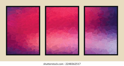 Set of abstract block stroke effect creative digital hand-painted blended dark gray red to light pink vector illustrations for wall decoration, postcard or brochure cover design