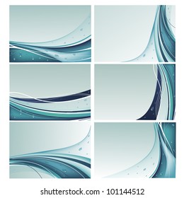 Set of abstract blue backgrounds with water droplets in vector