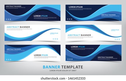 set of abstract blue banner template with wave theme, vector illustration