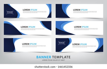set of abstract blue banner template with wave theme, vector illustration