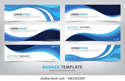 set of abstract blue banner template with wave theme, vector illustration