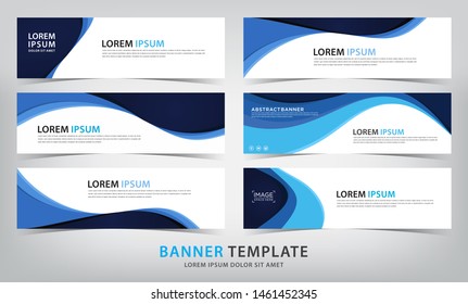 set of abstract blue banner template with wave theme, vector illustration