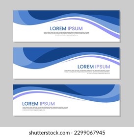 set of abstract blue banner template with wave vector illustration