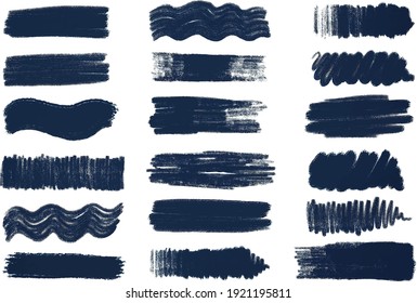 Set of Abstract Blue color Brush stokes eps10. Hand painted stain. Vector Illustration.