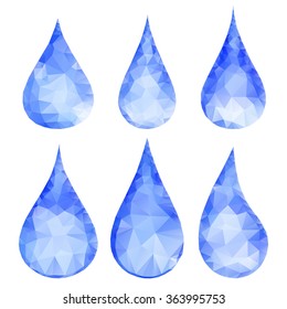 Set of abstract blue drops consisting of triangles
